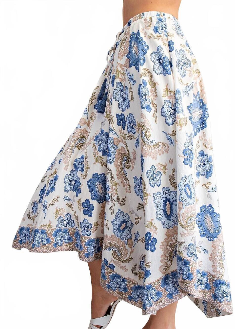 NEW EE:SOME floral print handkerchief midi skirt in paisley blue